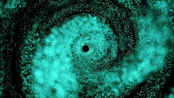 A mesmerizing cosmic spectacle. A neon-blue spiral galaxy spins smoothly, throwing out meteors and streams of plasma. video