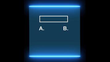 Neon light rectangle frame, Quiz template challenge with option selection animation isolated on black background video