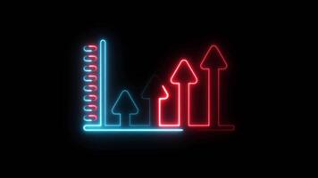 Glowing neon bar chart business growth and upward animation isolated on black background video
