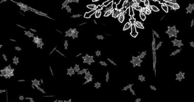 A single white snowflake explosion. Flying snowflakes on a black background. Abstract animation.241 video