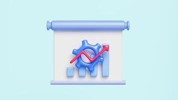 3d presentation board icon with gear, graph, data isolated on blue background. cartoon style. business finance analysis, 3d render illustration video