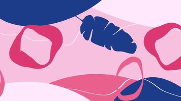 Abstract botanical harmony a minimalist composition showcasing soft curves organic shapes and tropical leaf rendered in a harmonious palette of blue and pink shades. video