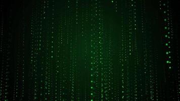 Falling green particle rain in digital matrix style, abstract hacker animation on dark screen, cyber background in 4K video