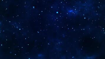 Flying Through Blue Nebula and Stars . Abstract Space Background with Galaxy Milky Way and Rotating Particles video