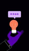 Animation of a hand holding a light bulb, representing ideas and creativity video