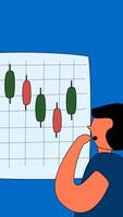 A man observing candlestick movements, representing trading and investment analysis video