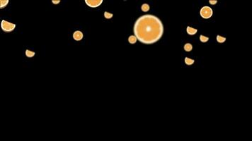 Abstract and Dynamic Motion Graphics Animation Featuring Falling Orange Slices and Circles Against a Pure Black Background - Ideal for Overlays and Visual Effects video