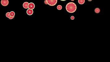 Vibrant Red Grapefruit Slices Falling and Floating on a Black Background - Abstract Fruit Animation video