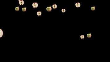 Animated 3D Apples Falling and Floating on Black Background - Variety of Whole and Half-Cut Fruits in Motion video