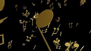Loop Animation of Gold Music Notes Falling on Transparent Background video