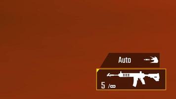 interface displays a shooter game HUD with weapon info and controls, contrasting vibrant themes with game mechanics video
