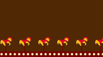 A line of carousel horses continues the animated sequence from earlier scenes, extending the carnival rhythm in a seamless, entertaining format video