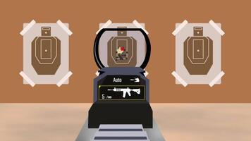das Sicht richtet sich aus mit drei Ziele, zunehmend das Komplexität und Fertigkeit Anforderung im ein verdreifachen Treffsicherheit Simulation Herausforderung video