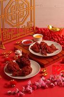 a table with two plates of food on it photo