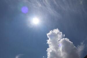A plane flying in the sky with a cloud in the background photo