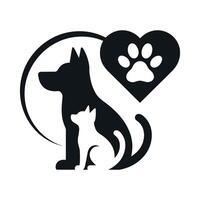Elegant Pet Care Logo Design Featuring a Dog Cat Heart with Paw Print and Circular Element in a Minimalist Black and White Style vector