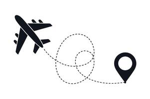 Airplane Flying to Destination with Dotted Line Path Representing Travel Tourism and Navigation on a Clean White Background for Creative Projects black airplane vector