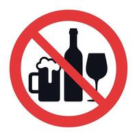 Prohibition Sign Featuring Beer Mug Wine Bottle and Wine Glass with a Red Circle and Slash Indicating No Alcohol Allowed red prohibition vector
