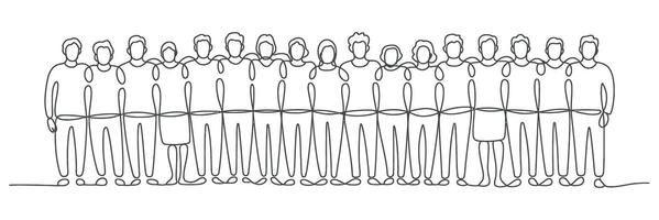 Continuous Line Drawing of a Diverse Group of People Standing Together Illustrating Unity Teamwork and Connection in a Minimalist and Modern Style single vector