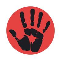 Black Handprint on Red Circle Background Symbolizing Stop Warning Danger or Prohibition with a Bold and Graphic Visual Element vector