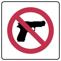 Symbol Illustrating No Guns Allowed with a Red Circle and Diagonal Line Over a Black Gun Silhouette Framed in Black prohibition sign shows vector