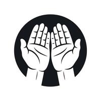 Monochrome Illustration of Two Hands Reaching Upwards Inside a Circle Symbolizing Prayer Hope or Offering in a Simple Design vector