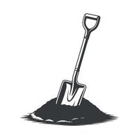 Monochrome Illustration of a Shovel Stuck in a Pile of Dirt on a White Background vector