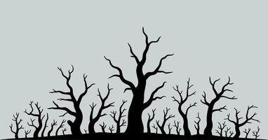 Silhouette of a Spooky Forest with Bare Trees on a Gray Background Perfect for Halloween or Autumn Themed Designs and Illustrations vector