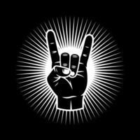 Rock and Roll Hand Sign with Burst in Black and White for Music Concerts and Rebellion Design Elements vector