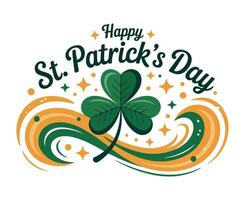 Festive St Patricks Day Design with Shamrock and Decorative Swirls Perfect for Greeting Cards and Holiday Celebrations Isolated on White Background vector