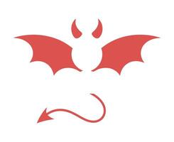 Simple Red Devil Silhouette with Wings Horns and Tail on a White Background for Halloween Designs vector