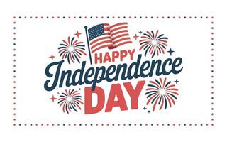 Festive Happy Independence Day Design with American Flag Fireworks Stars and a Border of Red and Blue Stars on a White Background vector