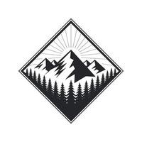 Monochrome Mountain Range with Forest and Sun Rays in a Diamond Shape for Outdoor Adventure and Nature Enthusiasts Design Concept vector