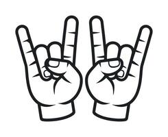 Two Hand Gestures Making Rock and Roll Sign Isolated on White Background Illustration Line Art Style vector