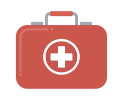 Simple Red First Aid Kit Illustration with White Medical Cross Symbol for Healthcare and Emergency Preparedness Concepts on White Background vector