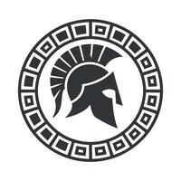 Spartan Helmet Inside a Shield with Geometric Border Ancient Greek Warrior Symbol Illustration Isolated on White Background vector