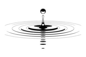 Monochrome Illustration of a Water Drop Impact Creating Ripples with a Reflection on a Clean White Background for Graphic Design vector
