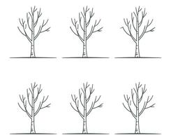 Six Simple Birch Trees in a Row Minimalist Line Art Style Isolated on White Background Illustration for Design and Decoration Projects vector