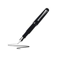 Elegant Fountain Pen with Ink Line Classic Writing Instrument for Calligraphy Lettering and Creative Projects Isolated on White Background Monochrome Style vector