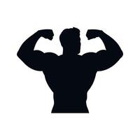 Silhouette of a Muscular Man Flexing His Biceps Representing Strength Fitness and Determination Isolated on White Background Perfect for Gyms and Fitness Related vector