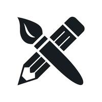 Minimalist Icon of Crossed Paintbrush and Pencil Symbolizing Creativity and Artistic Expression in Black and White Design vector