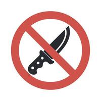 Prohibition Sign with Knife Icon No Sharp Objects Allowed Forbidden Symbol Safety and Security Red Circle Black Silhouette White Background Flat Design vector