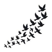 Silhouette of a Flock of Birds Flying Upward in a Diagonal Formation Symbolizing Freedom Peace and Hope on an Isolated White Background vector