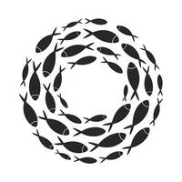 School of Fish Swimming in a Circle Minimalist Black and White Illustration with Empty Space in the Middle for Text vector