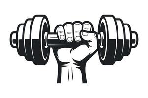 Monochrome Graphic of a Hand Holding a Dumbbell for Fitness and Strength Training Isolated on White Background Illustration vector