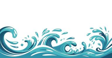 Stylized Water Wave Illustration with Dynamic Movement and Splashes on a White Background Perfect for Summer Themes and Aquatic Designs with a Cartoon vector