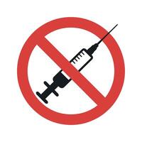 No Syringe Symbol A Red Circle with a Line Through a Syringe Representing No Injections or Drug Use Isolated on White vector