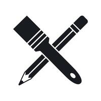 Crossed Paintbrush and Pencil Icon Symbolizing Art Design Creativity and Craftsmanship in Black and White Minimal Style vector