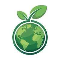 Green Earth Globe with Leaves Symbolizing Growth and Sustainability Representing Environmental Awareness and Eco Friendly Practices Isolated on a White Background for Easy vector