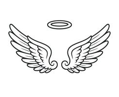Simple Angel Wings with Halo Outline Illustration on White Background for Graphic Design and Decoration Projects and Religious Themes vector